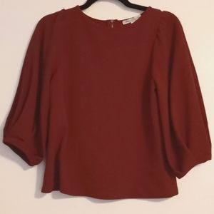 Green Envelope Rust Color Blouse with 3/4 Sleeves in Size XS (Made in USA)
